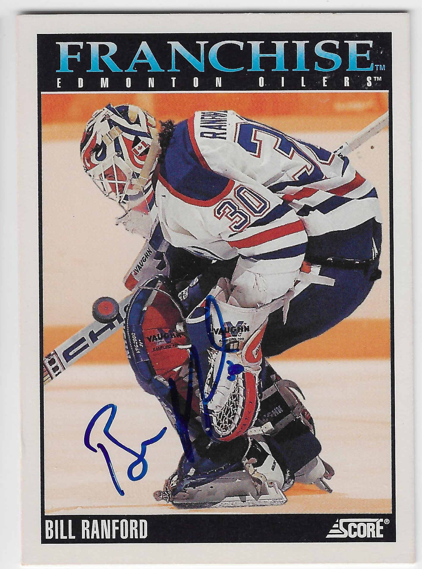 Bill Ranford Signed 1992-93 Score American Hockey Card - Edmonton Oilers #424