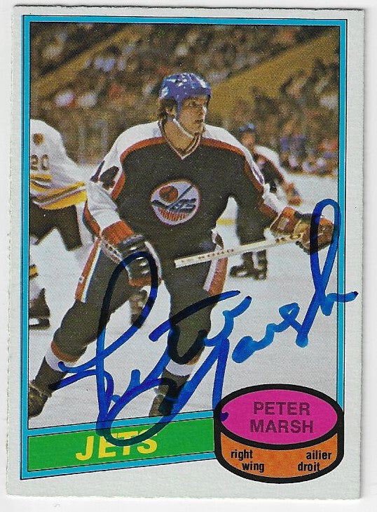 Carte de hockey O-Pee-Chee signée par Peter Marsh (Winnipeg Jets, saison 1980-81)