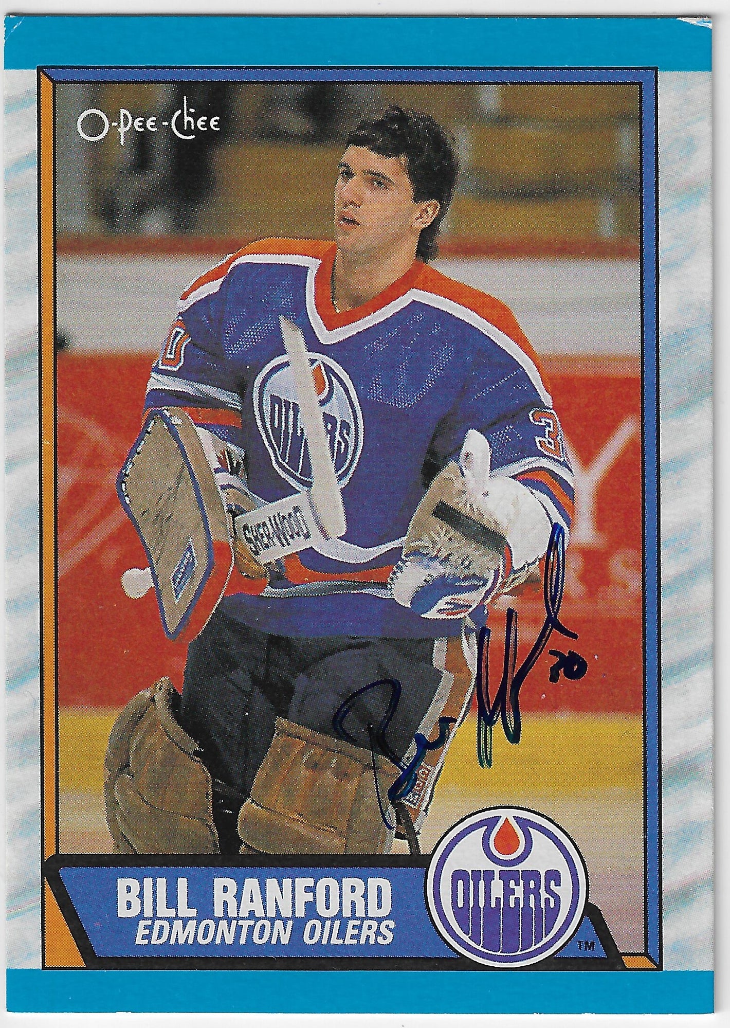 Bill Ranford Signed 1989-90 O-Pee-Chee Hockey Card - Edmonton Oilers