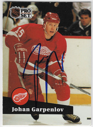 Johan Garpenlov Signed 1991-92 Pro Set Hockey Card - Detroit Red Wings