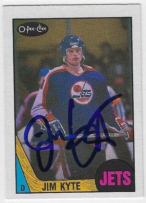 Jim Kyte a signé la carte de hockey O-Pee-Chee 1987-88 - Jets de Winnipeg