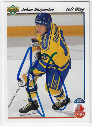 Johan Garpenlov Signed 1991-92 Upper Deck Canada Cup Hockey Card - Team Sweden