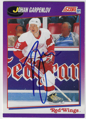 Johan Garpenlov Signed 1991-92 Score American Hockey Card - Detroit Red Wings