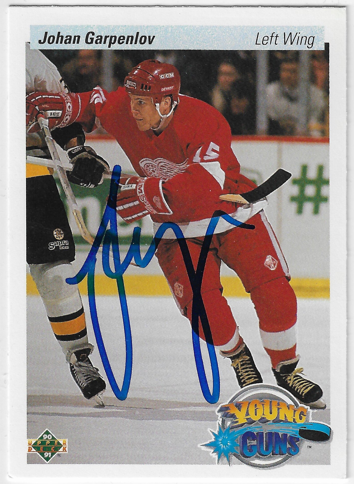 Johan Garpenlov Signed 1990-91 Upper Deck Young Guns Hockey Card - Detroit Red Wings