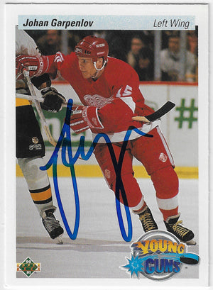 Johan Garpenlov Signed 1990-91 Upper Deck Young Guns Hockey Card - Detroit Red Wings