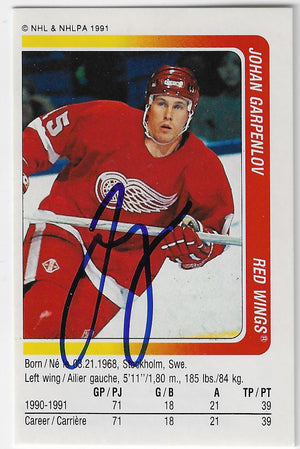 Johan Garpenlov Signed 1991-92 Panini Stickers Hockey Card - Detroit Red Wings