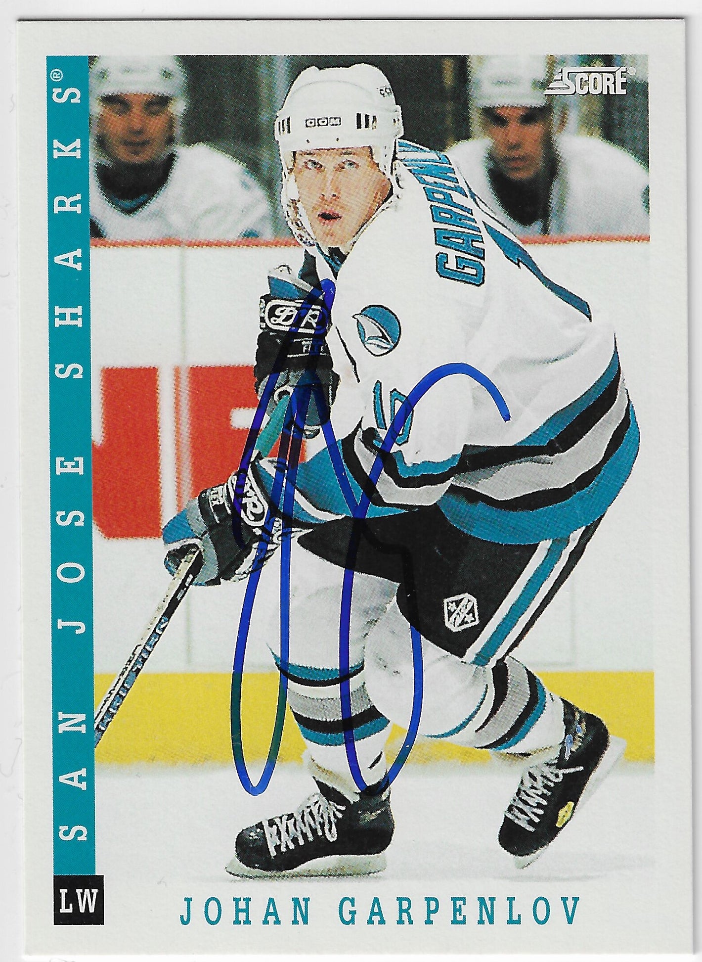 Johan Garpenlov Signed 1993-94 Score Canadian Hockey Card - San Jose Sharks
