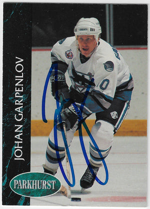 Johan Garpenlov Signed 1992-93 Parkhurst Hockey Card - San Jose Sharks