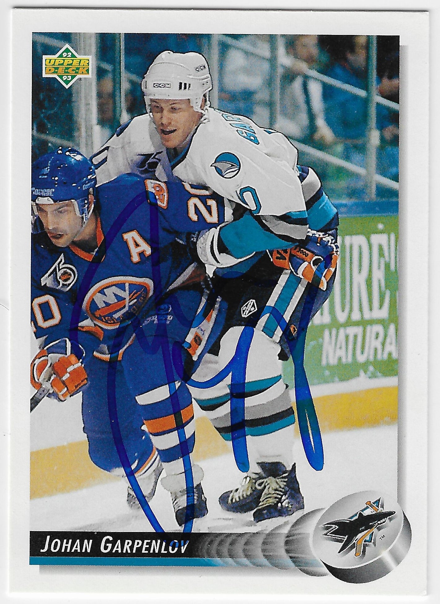 Johan Garpenlov Signed 1992-93 Upper Deck Hockey Card - San Jose Sharks
