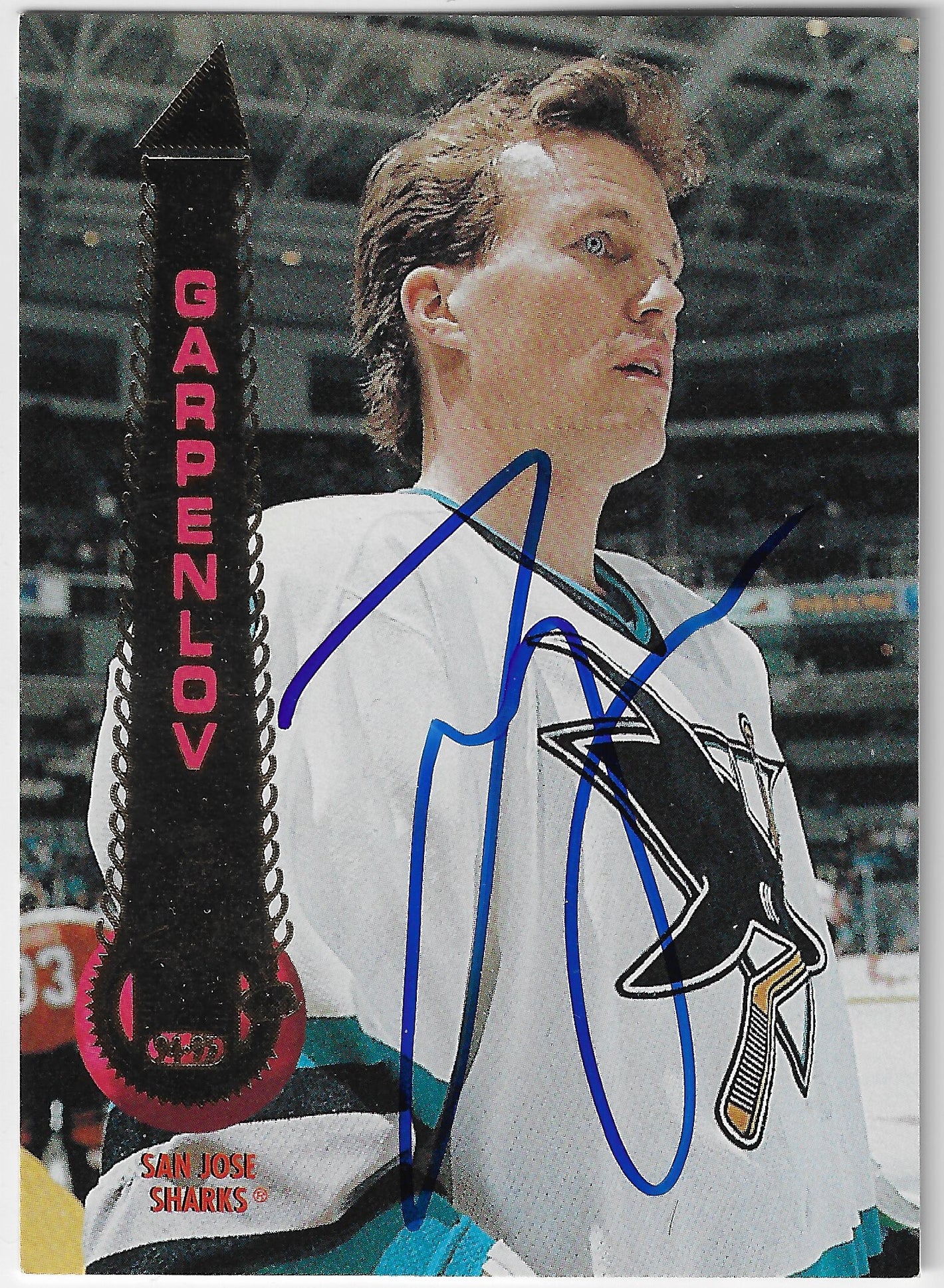 Johan Garpenlov Signed 1994-95 Pinnacle Hockey Card - San Jose Sharks