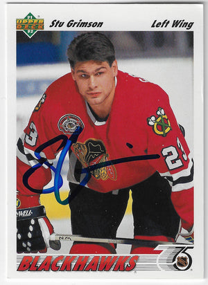 Stu Grimson Signed 1991-92 Upper Deck Hockey Card - Chicago Blackhawks