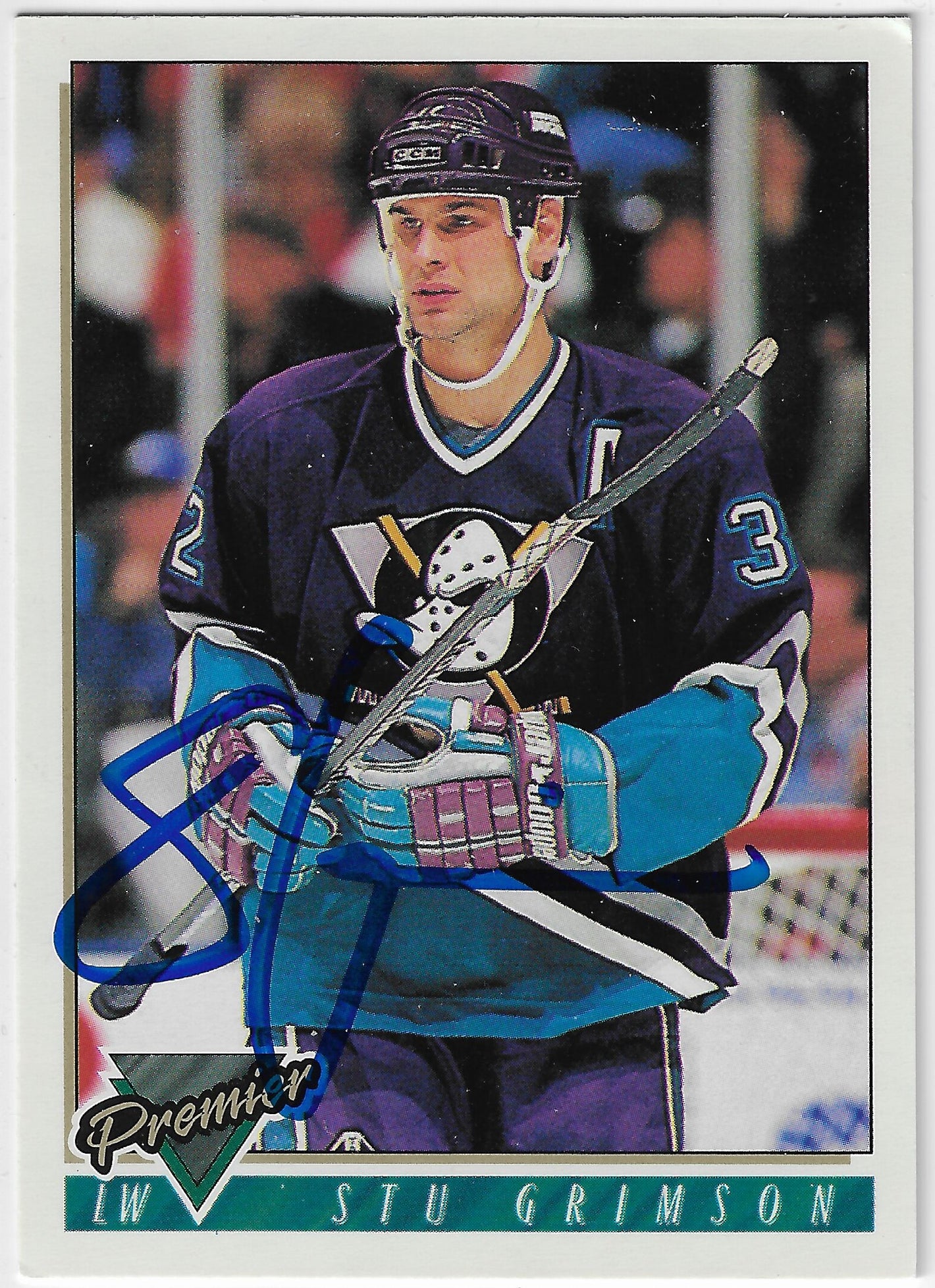 Stu Grimson Signed 1993-94 O-Pee-Chee Premier Hockey Card - Anaheim Ducks