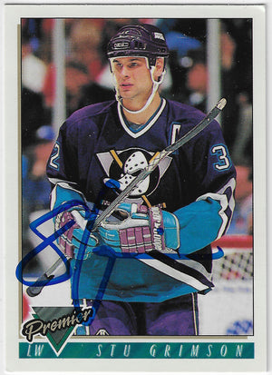 Stu Grimson Signed 1993-94 O-Pee-Chee Premier Hockey Card - Anaheim Ducks