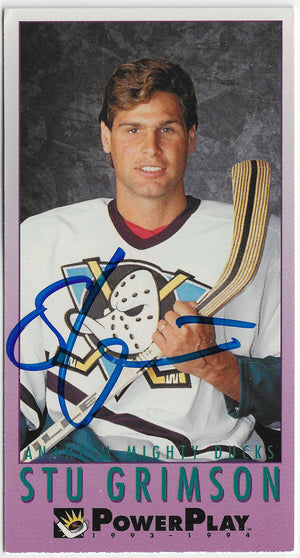 Stu Grimson Signed 1993-94 Fleer PowerPlay Hockey Card - Anaheim Ducks