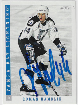 Roman Hamrlik Signed 1993-94 Score Canadian Hockey Card - Tampa Bay Lightning