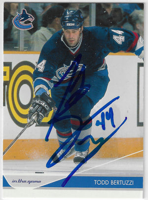 Todd Bertuzzi Signed 2003-04 In The Game Hockey Card - Vancouver Canucks