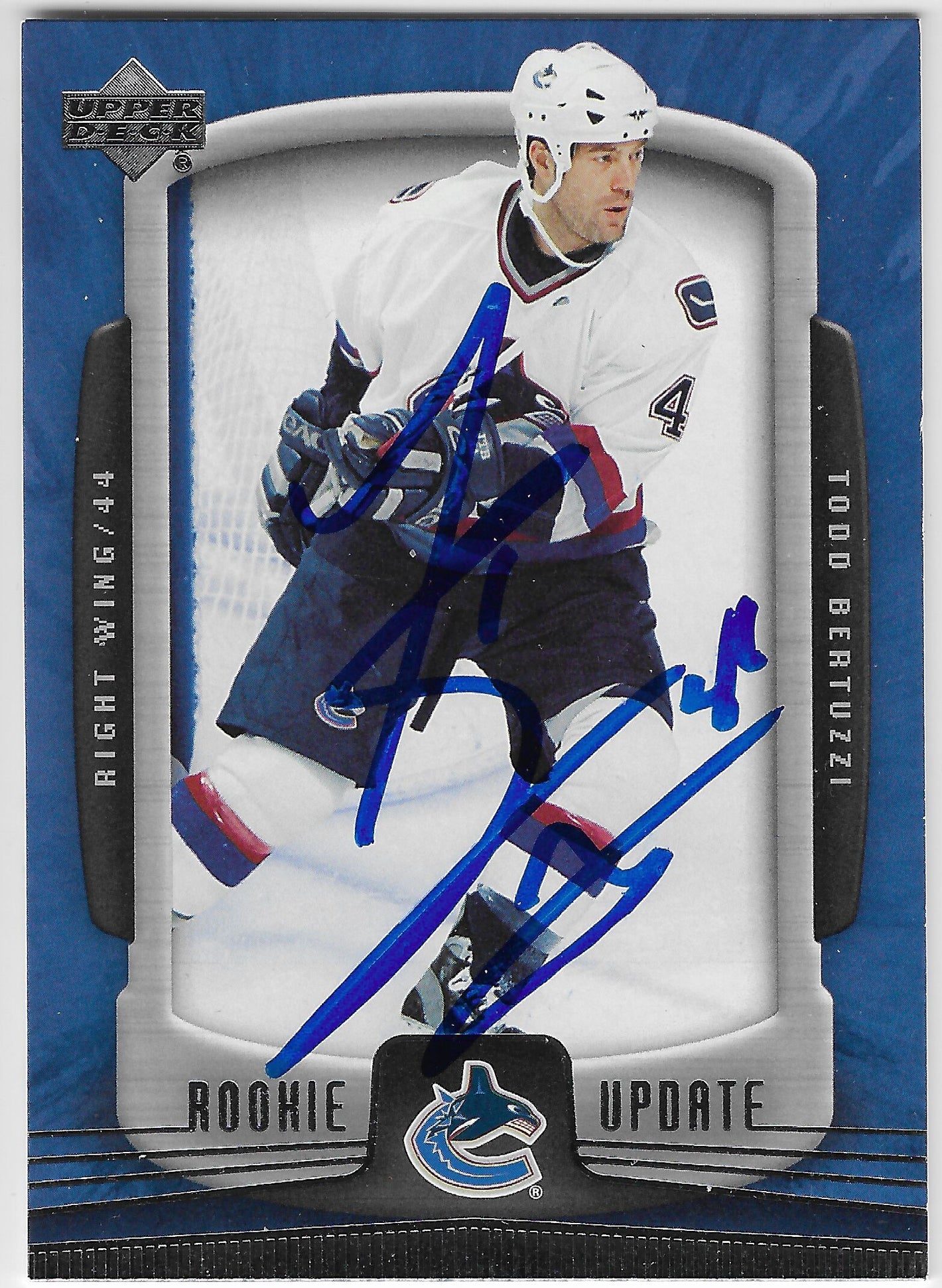 Todd Bertuzzi Signed 2005-06 Upper Deck Rookie Update Hockey Card - Vancouver Canucks