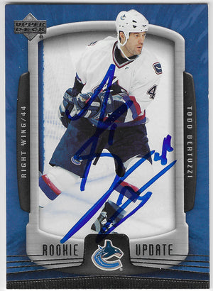 Todd Bertuzzi Signed 2005-06 Upper Deck Rookie Update Hockey Card - Vancouver Canucks