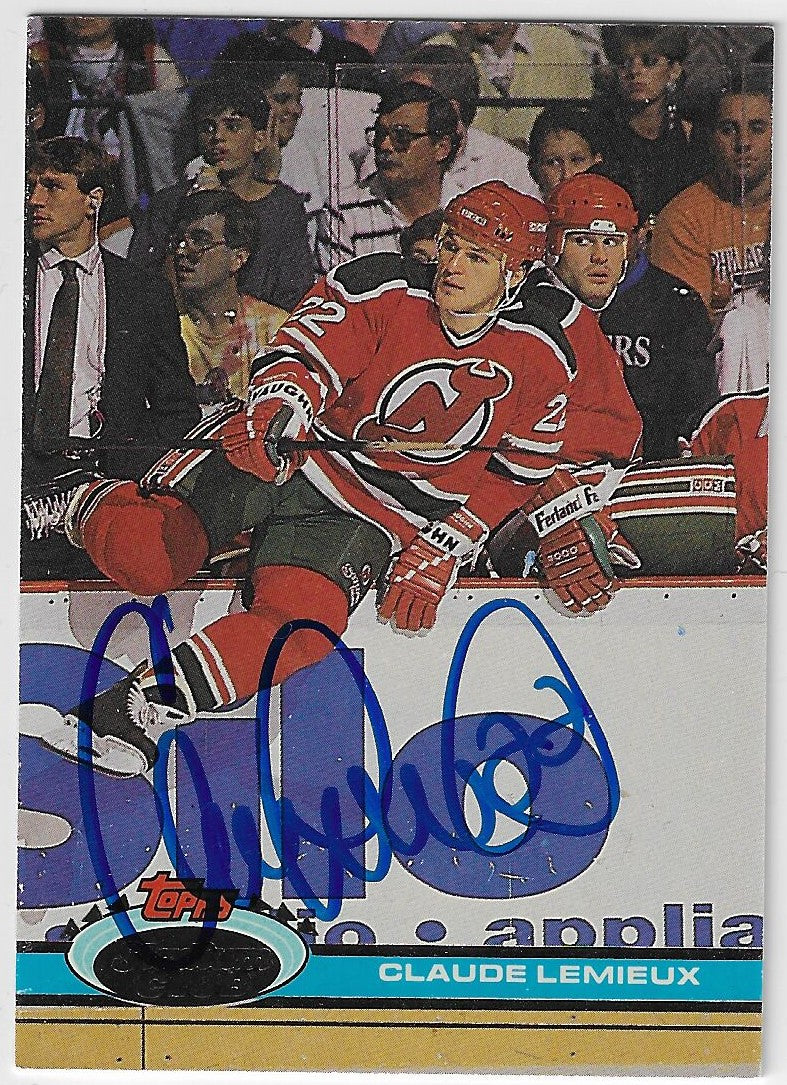 Claude Lemieux Signed 1991-92 Stadium Club Hockey Card - New Jersey Devils