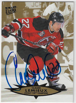 Claude Lemieux Signed 1995-96 Fleer Ultra Hockey Card - New Jersey Devils
