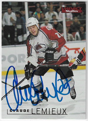 Claude Lemieux Signed 1995-96 Skybox Impact Hockey Card - Colorado Avalanche