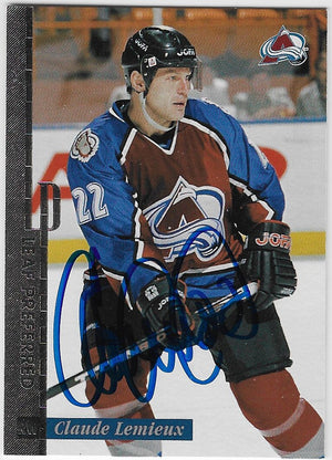 Claude Lemieux Signed 1996-97 Leaf Preferred Hockey Card - Colorado Avalanche