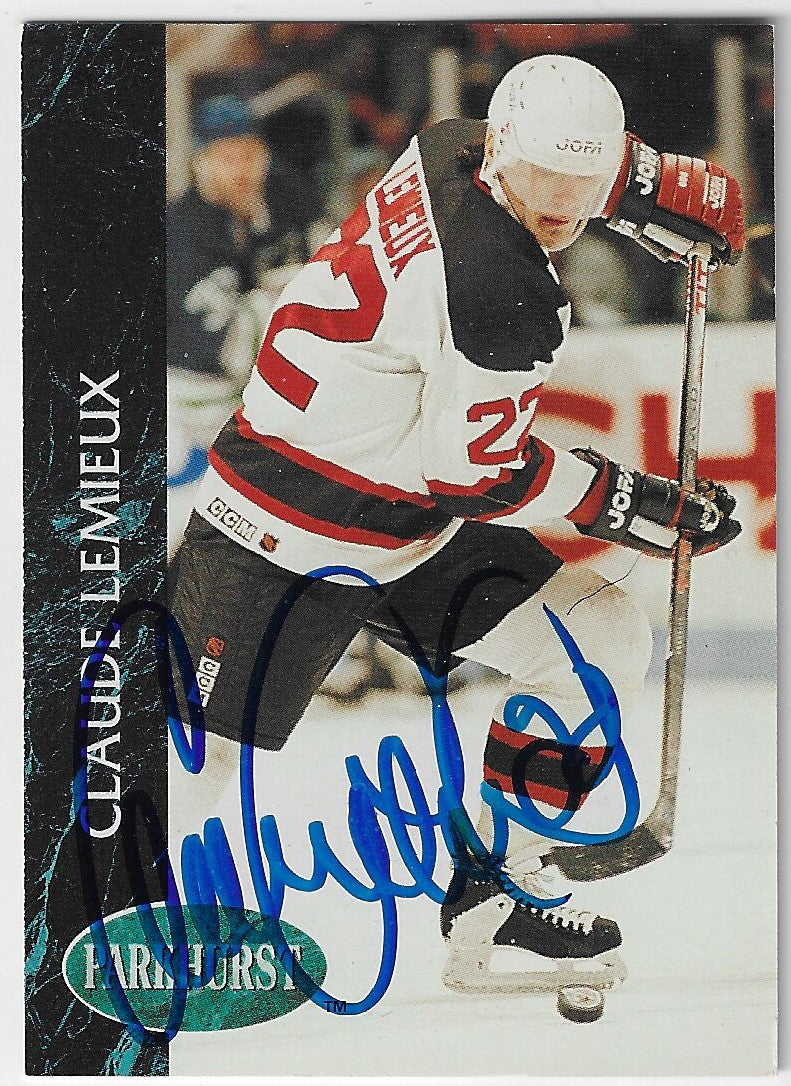 Claude Lemieux Signed 1992-93 Parkhurst Hockey Card - New Jersey Devils