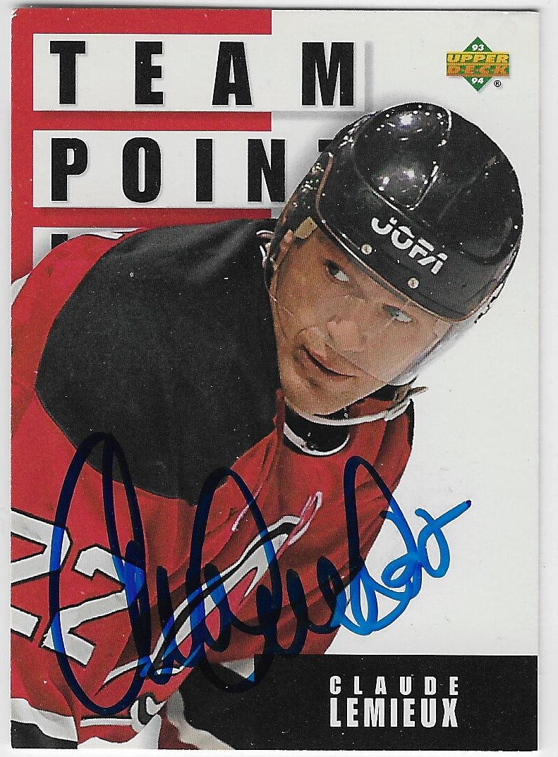 Claude Lemieux Signed 1993-94 Upper Deck Team Points Hockey Card - New Jersey Devils