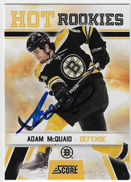 Adam McQuaid Signed 2010-11 Score Hockey Card - Boston Bruins