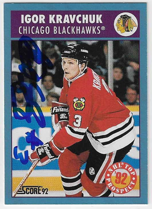 Igor Kravchuk Signed 1992-93 Score Canadian Hockey Card - Chicago Blackhawks