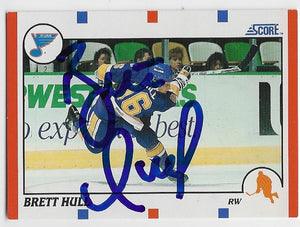 Brett Hull Signed 1990-91 Score Hockey Card - St Louis Blues