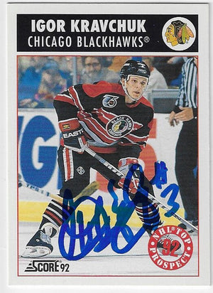 Igor Kravchuk Signed 1992-93 Score Hockey Card - Chicago Blackhawks