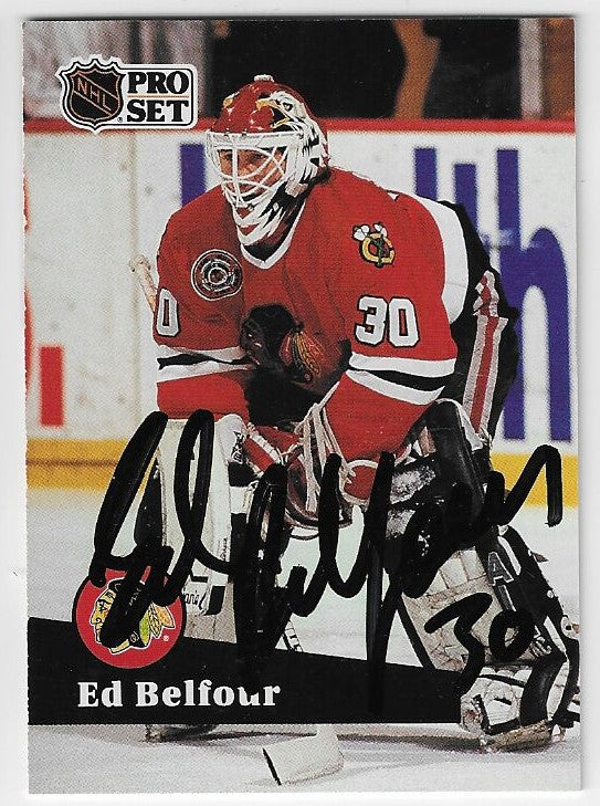 Ed Belfour Signed 1991-92 Pro Set Hockey Card - Chicago Blackhawks