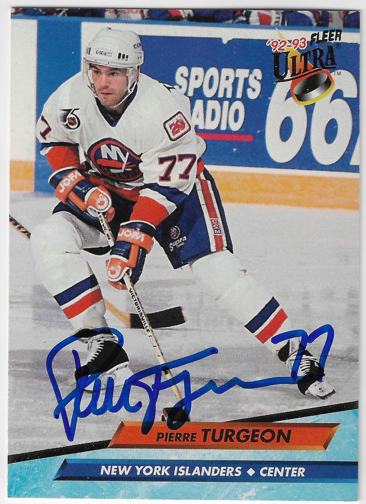 Pierre Turgeon Signed 1992-93 Fleer Ultra Hockey Card - New York Islanders