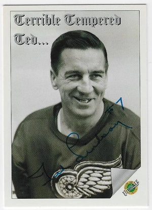 テッド・リンゼイ直筆サイン入り 1991-92 アルティメット・オリジナル・シックス・ホッケーカード - デトロイト・レッドウィングス