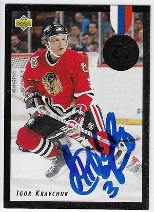 Igor Kravchuk Signed 1992-93 Upper Deck Euro Stars Hockey Card - Chicago Blackhawks