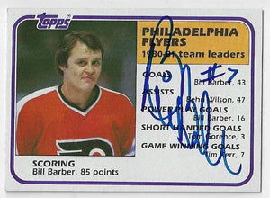 Bill Barber Signed 1981-82 Topps Leaders Hockey Card - Philadelphia Flyers