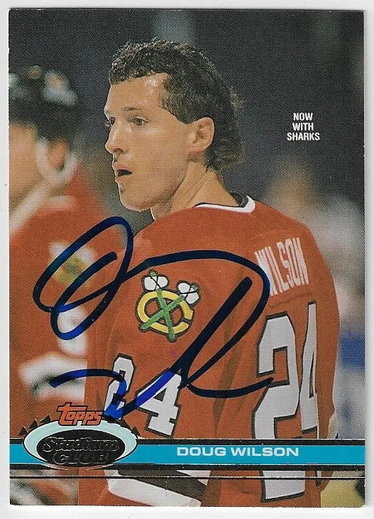 Doug Wilson Signed 1991-92 Stadium Club Hockey Card - Chicago Blackhawks