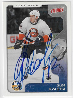 Oleg Kvasha Signed 2001-02 Upper Deck Victory Hockey Card - New York Islanders