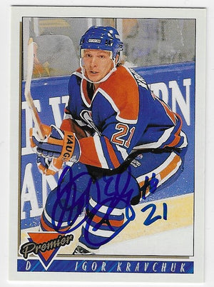 Igor Kravchuk a signé la carte de hockey O-Pee-Chee Premier 1993-94 - Oilers d'Edmonton