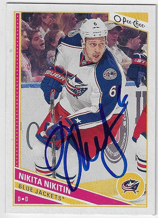 Carte de hockey O-Pee-Chee 2013-2014 signée par Nikita Nikitin - Blue Jackets de Columbus