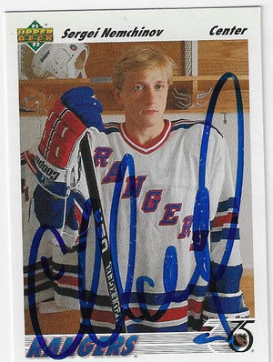 Sergei Nemchinov Signed 1991-92 Upper Deck Hockey Card - New York Rangers