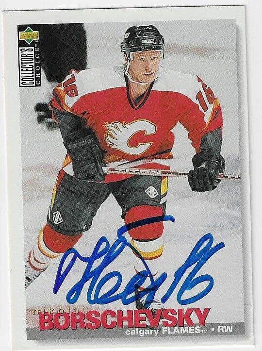 Nikolai Borschevsky Signed 1995-96 Collector's Choice Hockey Card - Calgary Flames
