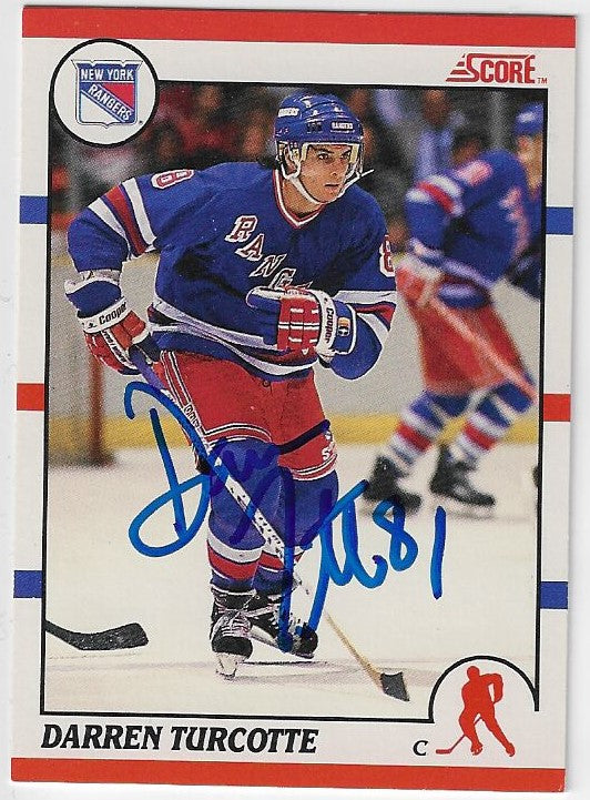 Darren Turcotte Signed 1990-91 Score (Canadian) Hockey Card - New York Rangers