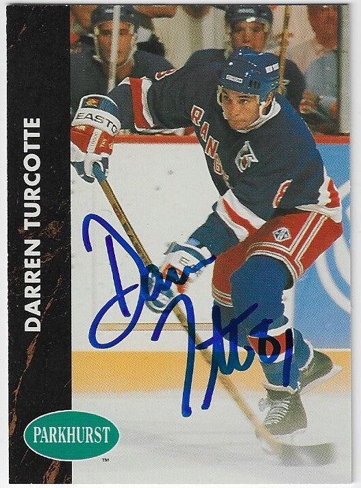 Darren Turcotte Signed 1991-92 Parkhurst Hockey Card - New York Rangers