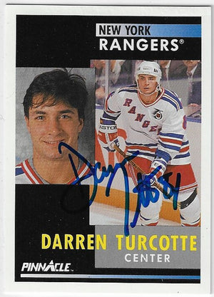 Darren Turcotte Signed 1991-92 Pinnacle Hockey Card - New York Rangers