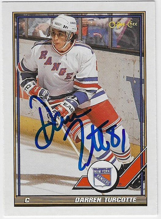 Darren Turcotte Signed 1991-92 O-Pee-Chee Hockey Card - New York Rangers