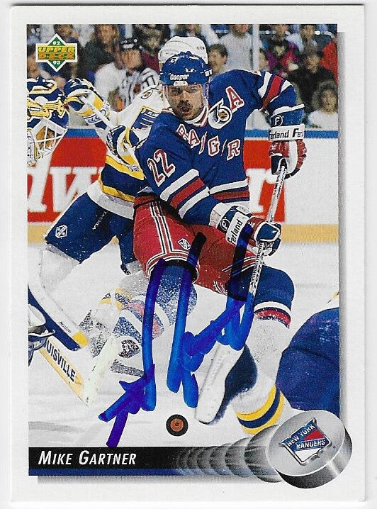 Mike Gartner Signed 1992-93 Upper Deck Hockey Card - New York Rangers