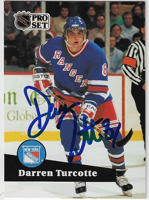 Darren Turcotte Signed 1991-92 Pro Set Hockey Card - New York Rangers #160