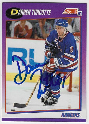Darren Turcotte Signed 1991-92 Score (American) Hockey Card - New York Rangers